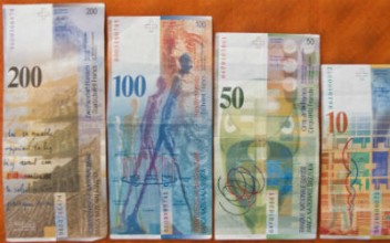 A selection of Swiss franc banknotes