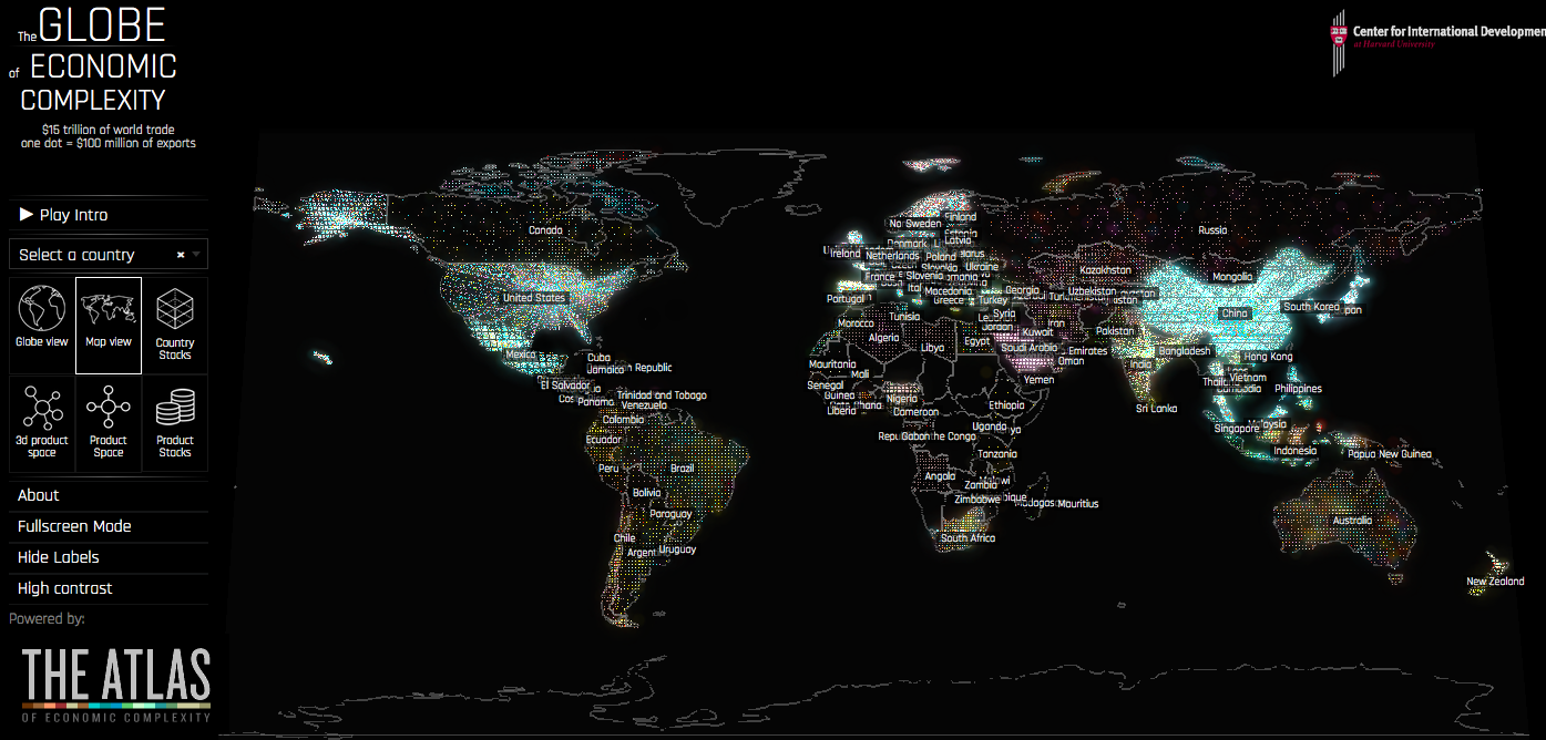 The Globe of Economic Complexity Provided by the Center for International Development at Harvard University 