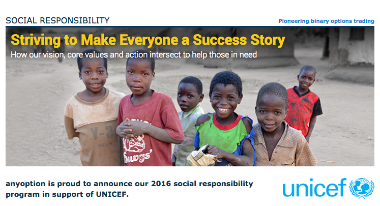 anyoption is proud to announce our 2016 social responsibility program in support of UNICEF