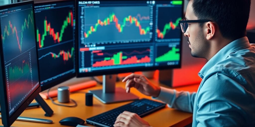 Trader focused on charts with Keltner Channel in view.