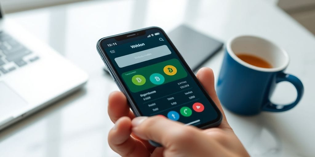 Smartphone with digital wallet app on a desk.