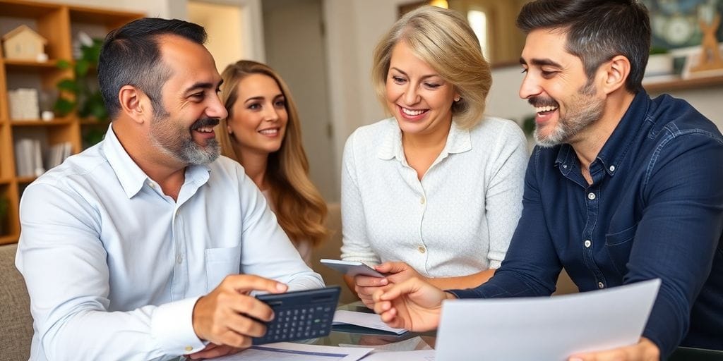 Mortgage broker assisting couple with home financing options.