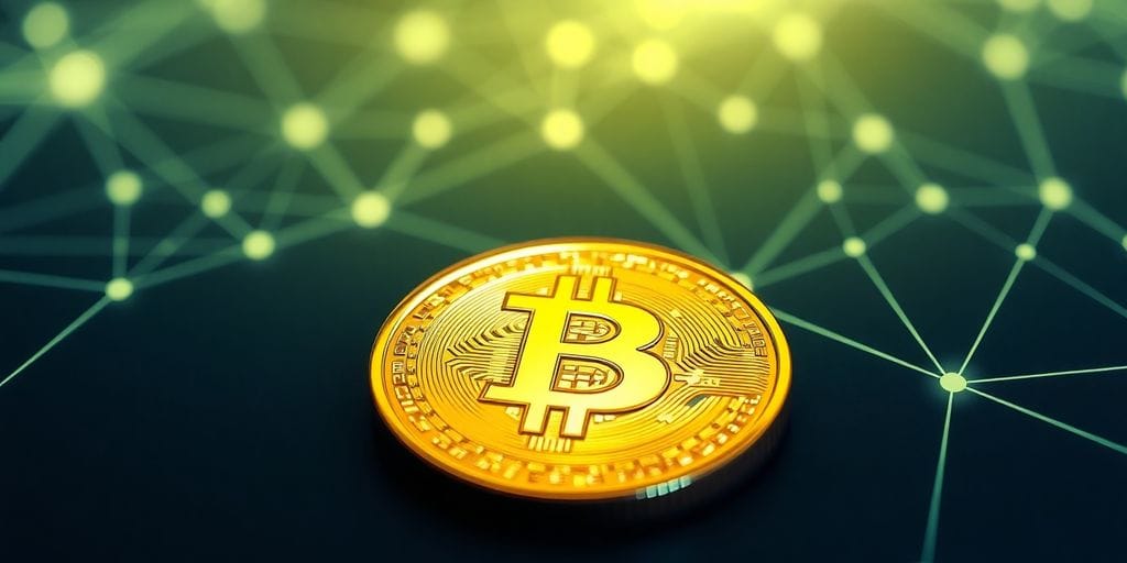 Golden Bitcoin, market cap chart, digital glow.