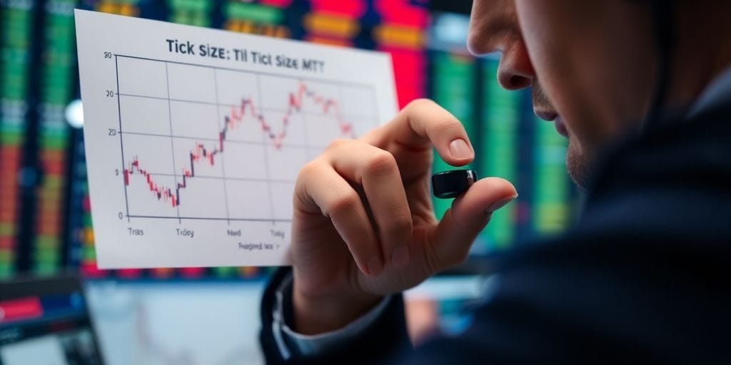 Trader analyzing a tick size chart in an office.