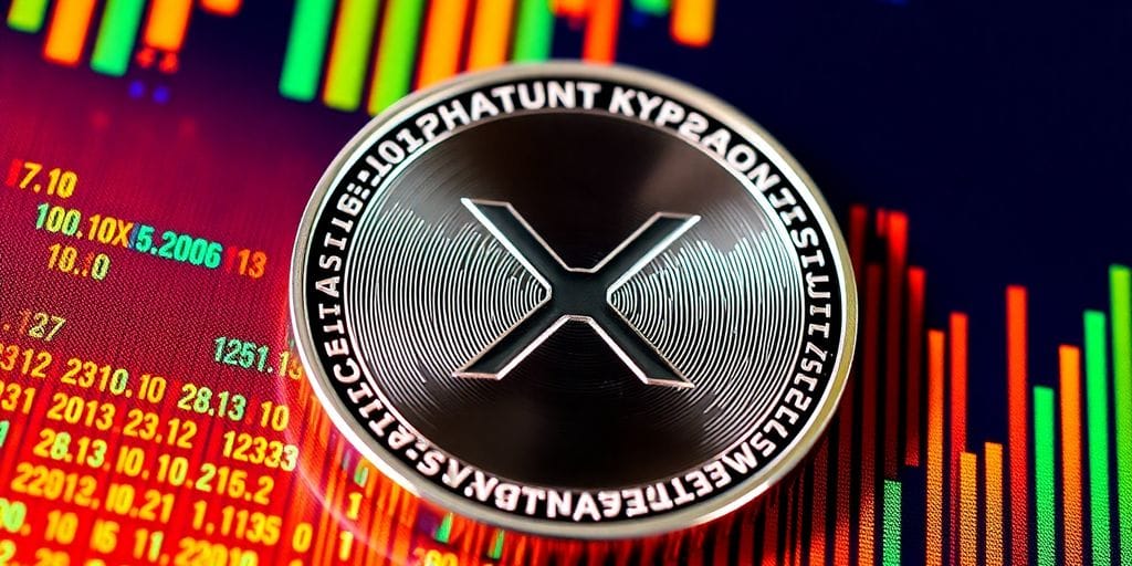 Close-up of an XRP coin on a digital background.