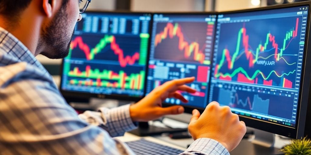 Person analyzing trading charts on a computer screen.