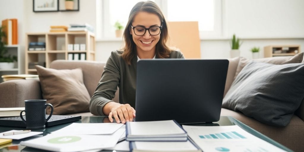 Person managing finances on a laptop with financial tools.