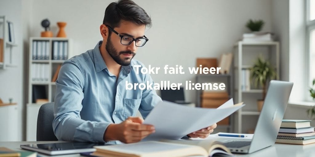 Person studying in a bright workspace for broker license.