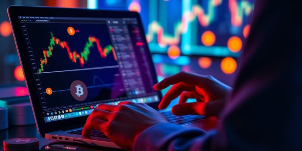 Person analyzing cryptocurrency data on a laptop.