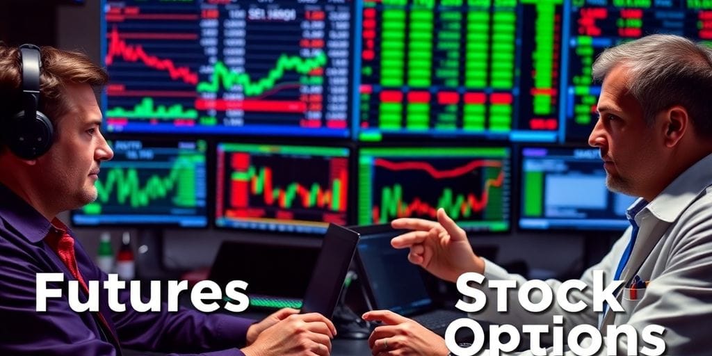 Two traders discussing futures and stock options strategies.