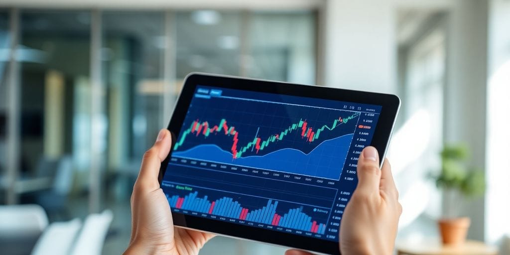A person looking at a stock chart on a tablet.