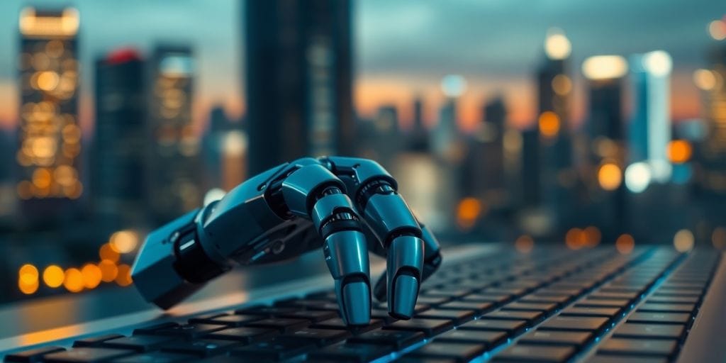 Robot trader on computer screen.