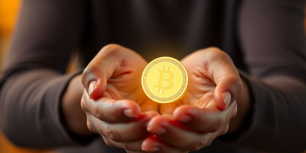 A person securely holding a glowing digital coin.