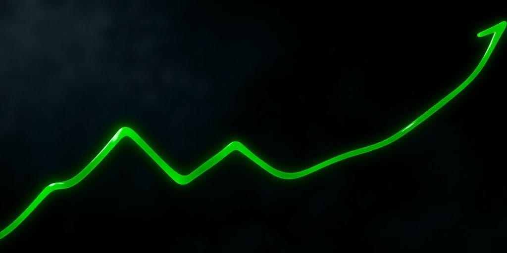 Green trend line on currency chart, rising.