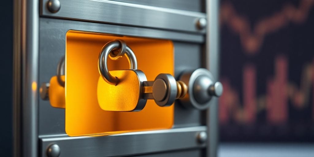 Golden key unlocks strongbox.