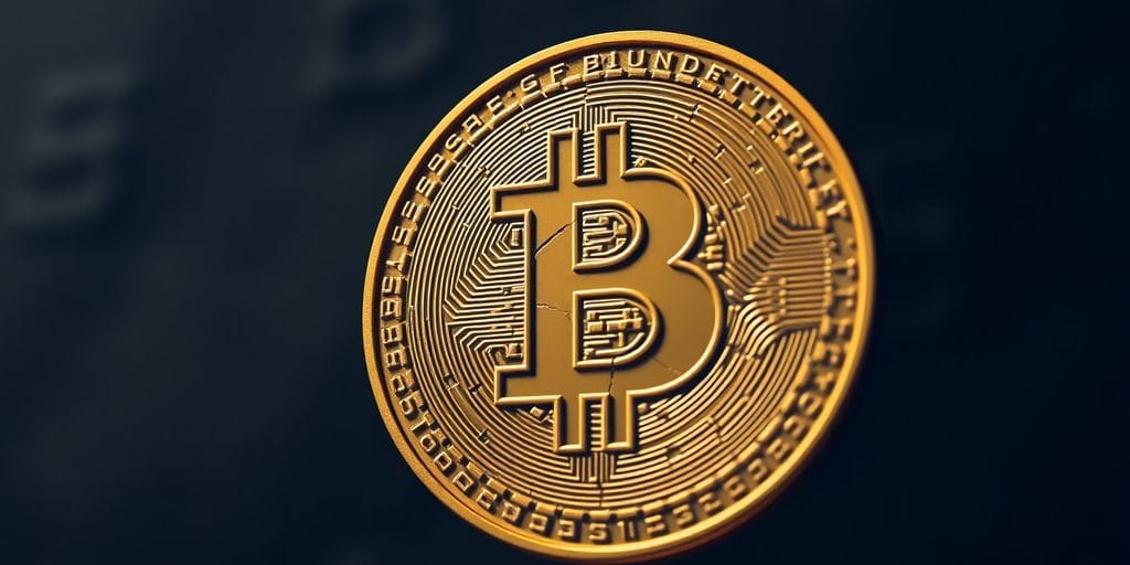 Cracked cryptocurrency coin, falling market