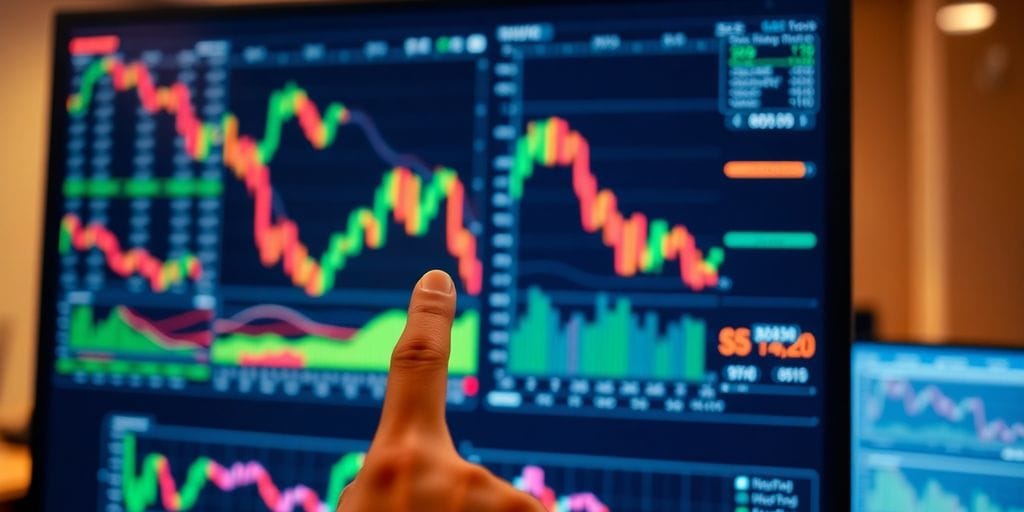 Stock chart patterns on trading screen.