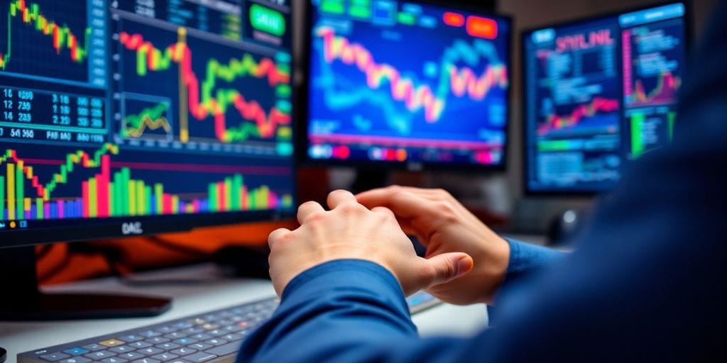 Sleek trading platform on multiple screens.