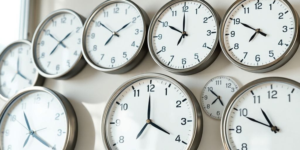 Clock faces showing different global times