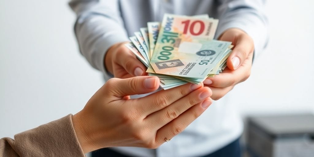 Hands exchanging currency.