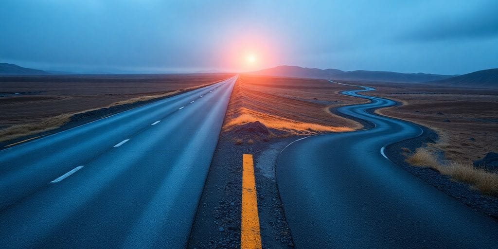 Two distinct paths converging at a financial crossroads.