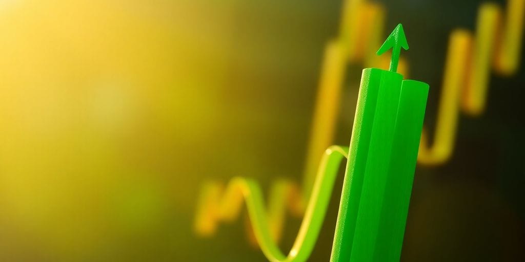 Financial market candles with upward trend.