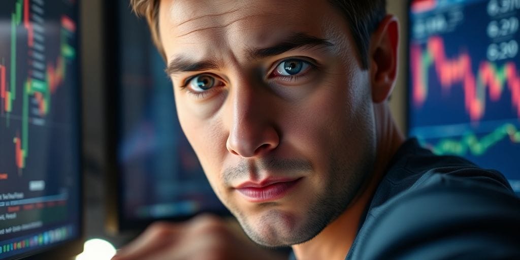 Person intensely watching multiple computer screens.