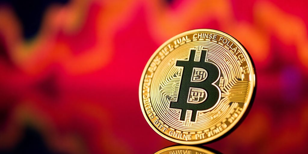 Bitcoin coin against a bright, dynamic background.