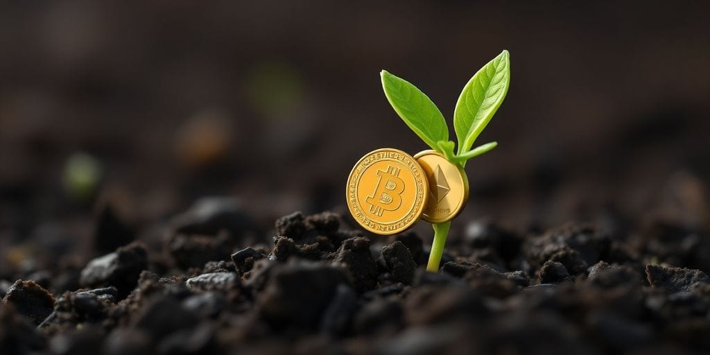 Digital coins growing on a plant