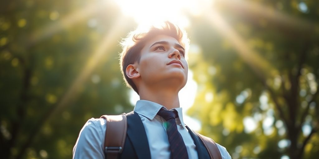 Young professional confidently looking forward.