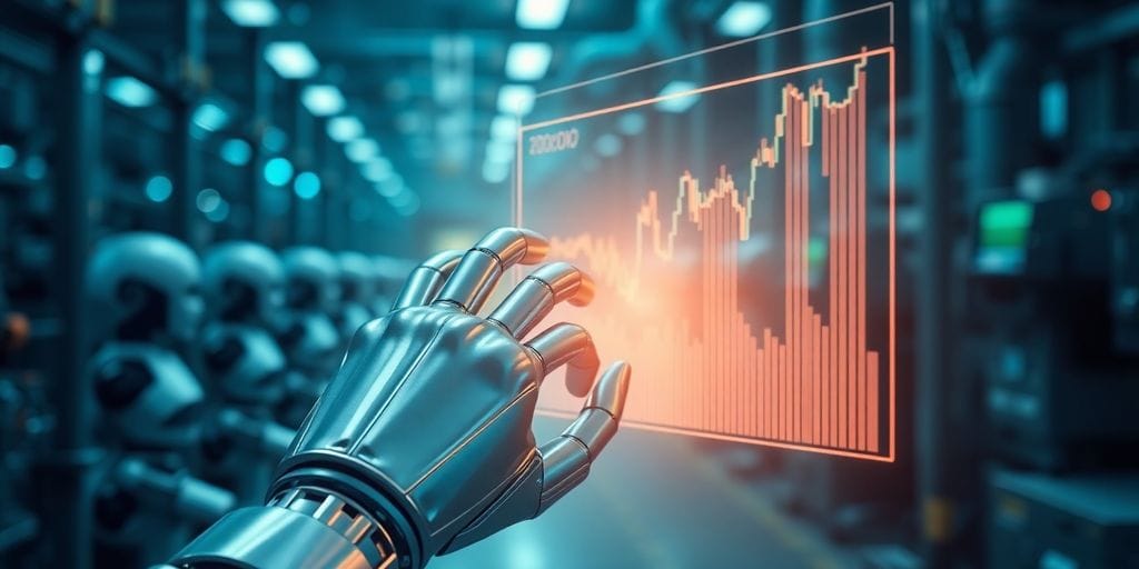 Robots working in a futuristic factory.