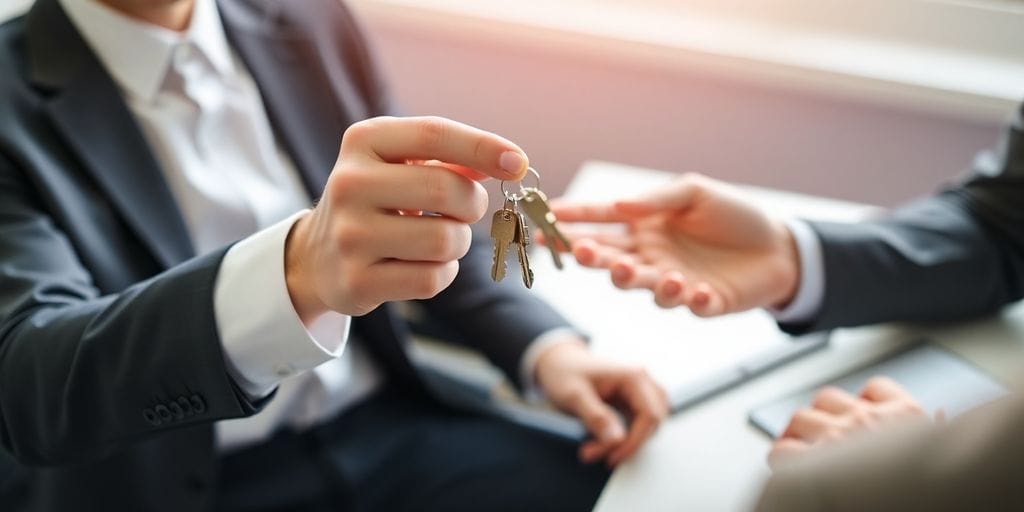 Broker, client with house keys.