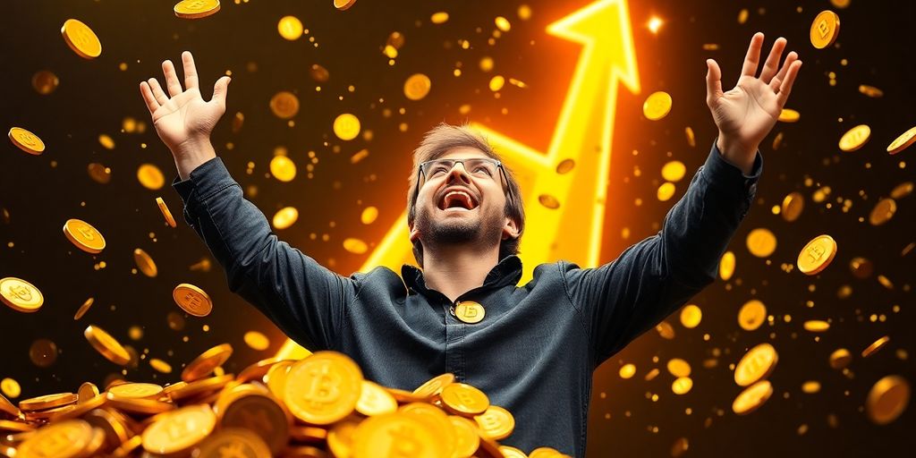 Person achieving financial growth with digital currency.