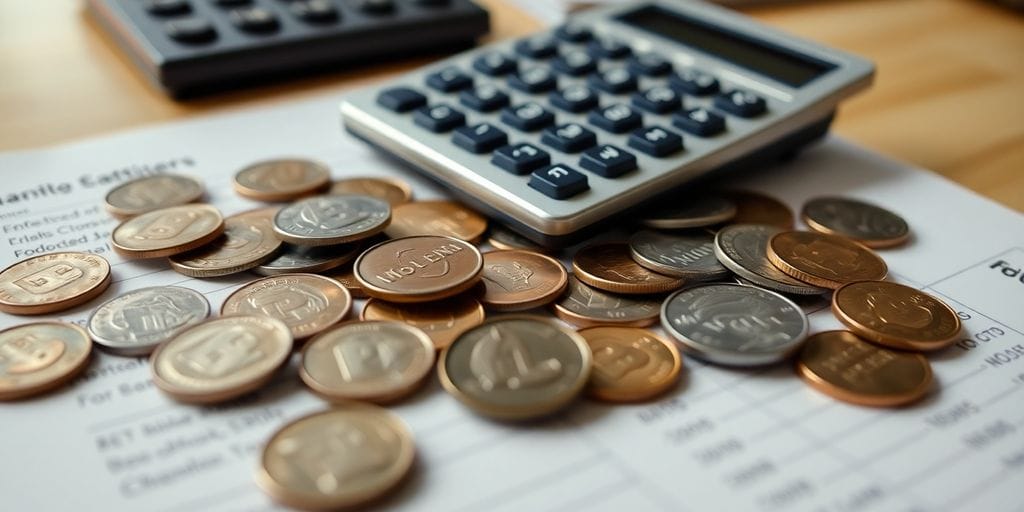 Coins and calculator on a financial statement.