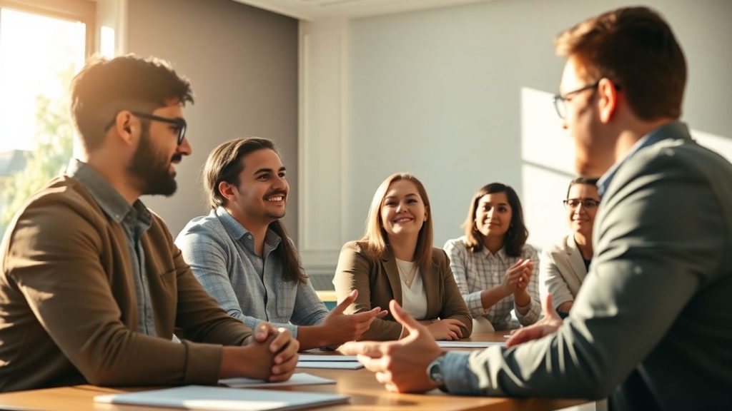 Aspiring real estate professionals in a bright training session.
