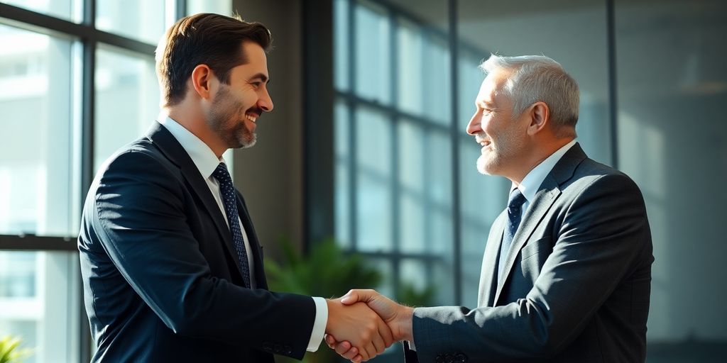Mortgage broker shaking hands with a client.