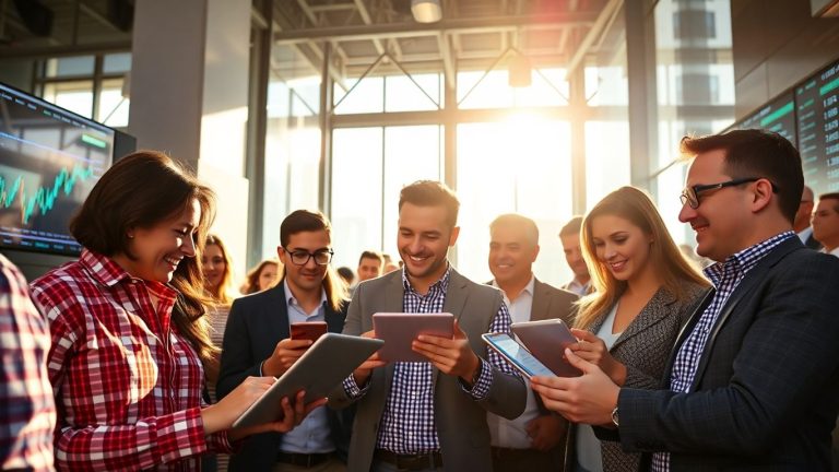 US investors using forex trading websites on screens.