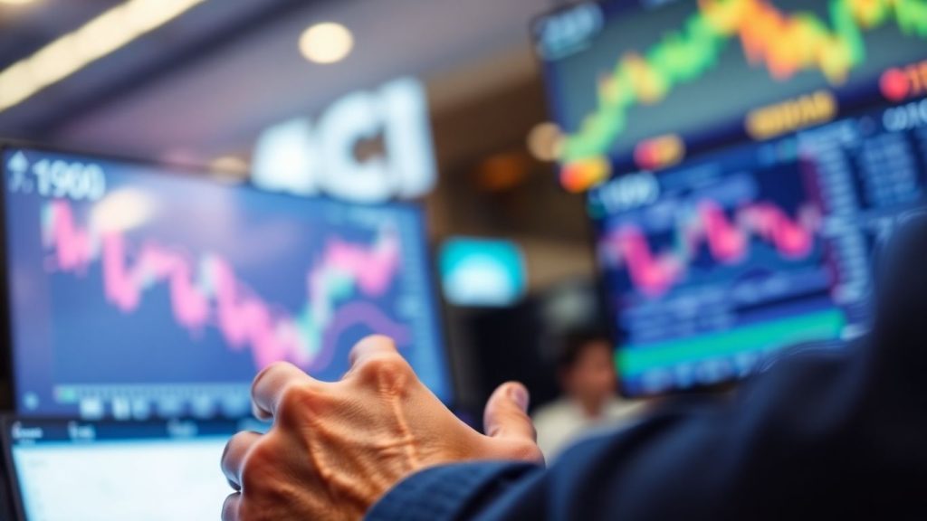 Trader's hands focused on a glowing screen.