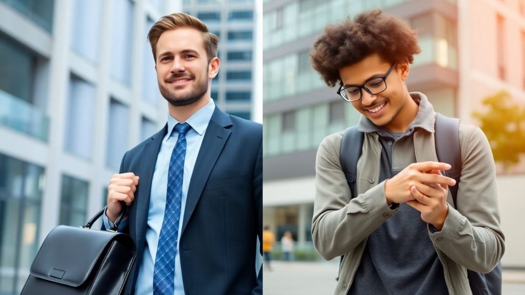 Business professional and casual investor with city backgrounds