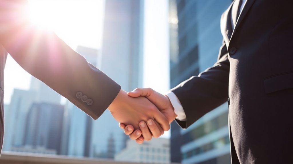 Handshake symbolizing career success and brokerage.