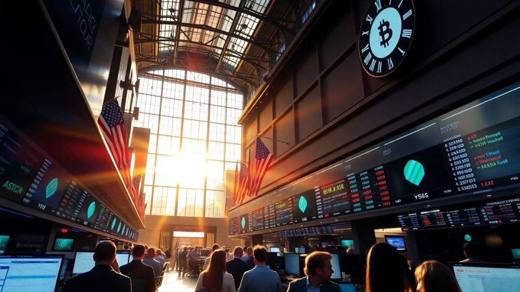 Forex trading floor with traders and sunlight.