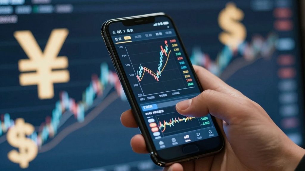 Forex trading chart on a smartphone screen.