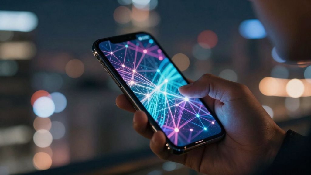 Person using smartphone for AI stock trading.