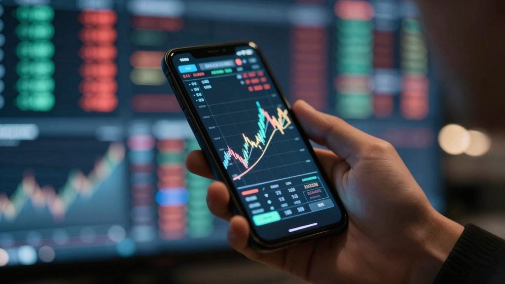 Forex trading success with currency patterns and city lights.