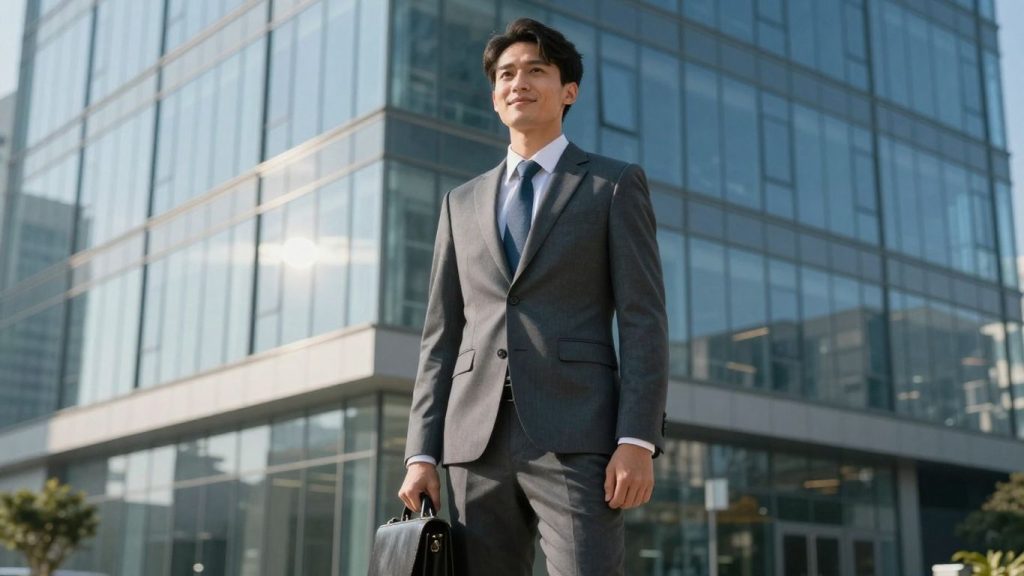 Real estate agent in front of office building