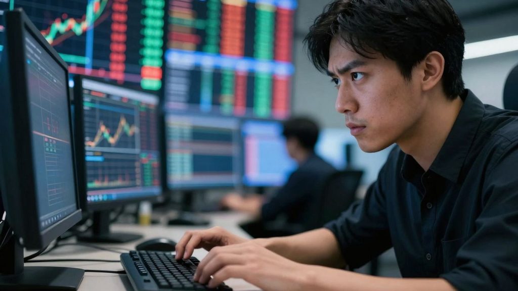 Day trading simulator screen with charts and data.