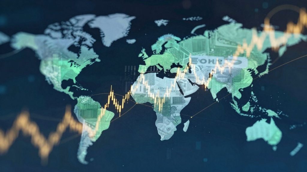 Forex trading concept with global currency exchange and upward momentum.