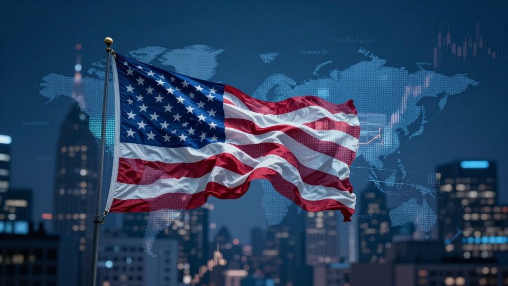 US flag and currency exchange abstract art