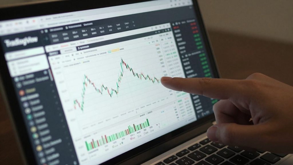 TradingView platform on a laptop screen.