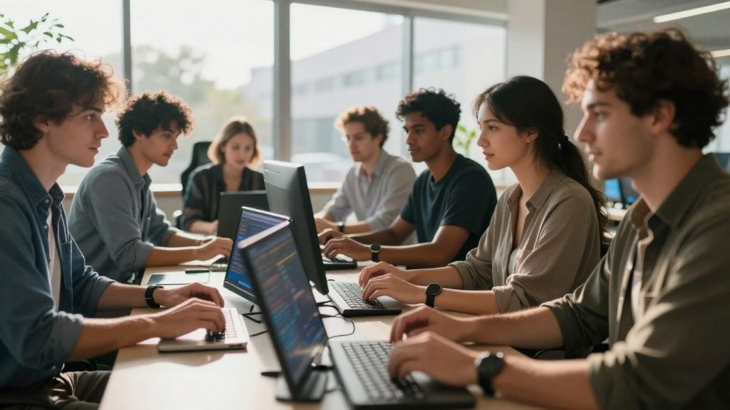 People learning and succeeding in a trading academy.